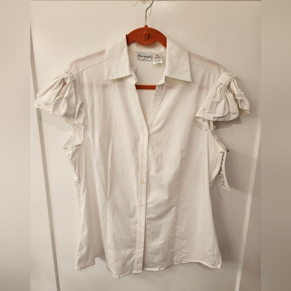 NWT - Harve Bernard White Cotton Stretch Dress Blouse - Size XL